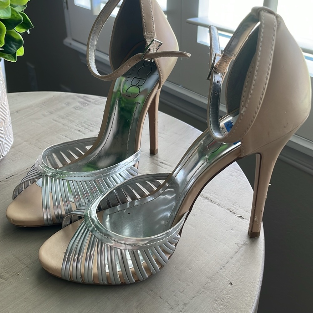 BCBG Elegant Nude Strappy Heels